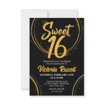 Moderne Zwart & Goud Glitter Typografie Sweet 16