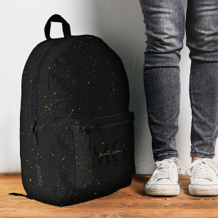 Moderne Zwart Goud Luxe Monogram Minimalist Bedrukte Rugzak