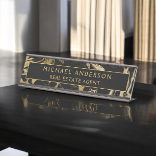 Moderne Zwart Goud Marmeren Steen Custom Minimalis Bureau Naambordje