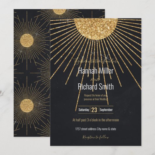 Moderne Zwart Goud Schijnende Zon (Voorkant / Achterkant)