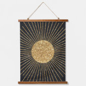 Moderne Zwart Goud Schijnende Zon Hangend Wandkleed (Voorkant)