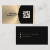 Moderne Zwart Gouden Douane QR Code Visitekaartje (Voorkant / Achterkant)