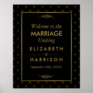 Moderne Zwart & Gouden Folie Effect Bruiloft Welko Poster