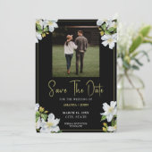 Moderne Zwart & Groene Jasmijnfoto Opslaan De Datu Save The Date (Staand voorkant)