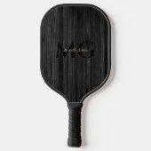 Moderne Zwart Hout Goud Monogram Initialen Pickleball Paddle (Achterkant)