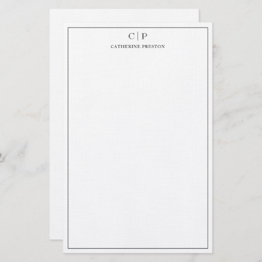 Moderne zwart monogram - persoonlijk verhaal briefpapier (Voorkant / Achterkant)