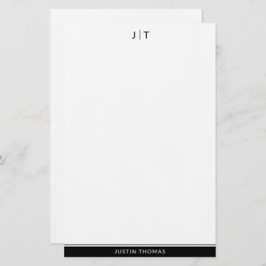 Moderne zwart monogram - persoonlijk verhaal briefpapier (Voorkant / Achterkant)