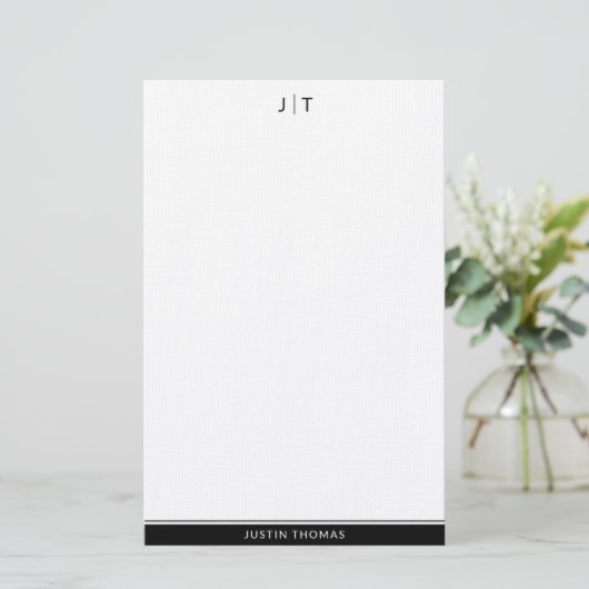 Moderne zwart monogram - persoonlijk verhaal briefpapier (Staand voorkant)