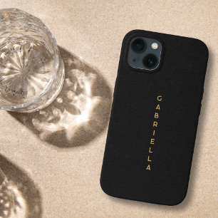Moderne Zwart Papier Textuur & Luxe Gouden Naam iPhone 13 Hoesje