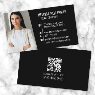 Moderne Zwart Professionele QR-code Foto Visitekaartje