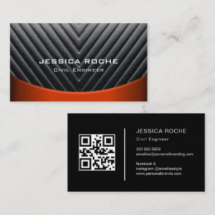 Moderne Zwart & Rood Metaal Civil Engineer qr code Visitekaartje