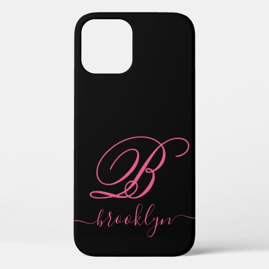 Moderne zwart-roze handgeschreven monogrammen van Case-Mate iPhone case (Achterkant)