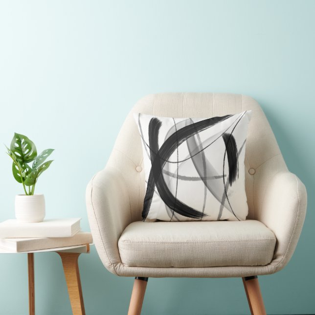 Moderne zwart-wit abstract kussen (Stoel)