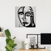 Moderne zwart-wit Abstracte gezichtskunst Poster (Thuiskantoor)