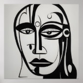 Moderne zwart-wit Abstracte gezichtskunst Poster (Voorkant)