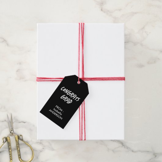 Moderne zwart-wit afstudeer cadeaulabel (Met Touw)