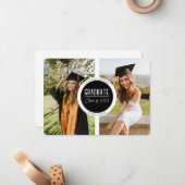 Moderne Zwart&Wit Afstudeerkaart met Twee Foto's Notitiekaartje (Voorkant / Achterkant in situ)