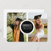 Moderne Zwart&Wit Afstudeerkaart met Twee Foto's Notitiekaartje (Voorkant / Achterkant)