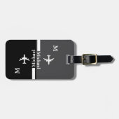 Moderne Zwart/Wit bagage met naam Bagagelabel (Voorkant horizontaal)