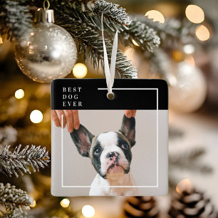 Moderne zwart-wit 'Beste hond ooit' foto Keramisch Ornament