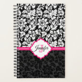 Moderne zwart-wit bloemdamast planner (Voorkant)