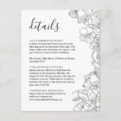 Moderne zwart-wit bloemen bruiloft details informatiekaartje (Voorkant)