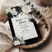 Moderne zwart-wit bloemenbruiloft bespaart de dag save the date
