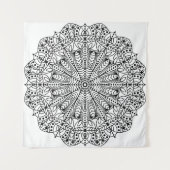 Moderne zwart & wit bloemige mandala wandkleed (Voorkant (horizontaal))