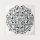 Moderne zwart & wit bloemige mandala wandkleed (Voorkant)