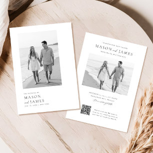 Moderne Zwart-Wit Boho QR Code Foto Bruiloft Kaart