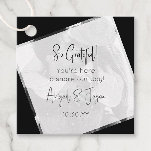 Moderne zwart-wit Casual bruiloft Bedankjes Labels (Voorkant)