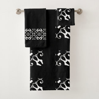 Moderne zwart-wit damast badkamer bad handdoek