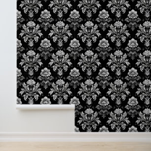 Moderne zwart-wit damast gotisch behang