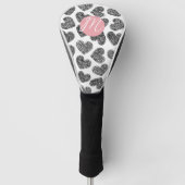 Moderne zwart-wit doodle harten Monogrammed Golfheadcover (Voorkant)