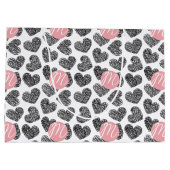 Moderne zwart-wit doodle harten Monogrammed Groot Cadeauzakje (Achterkant)