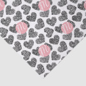 Moderne zwart-wit doodle harten Monogrammed Tissuepapier (Detail)