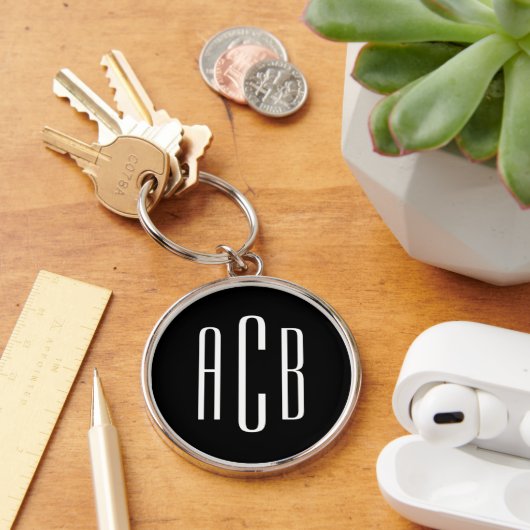 Moderne zwart-wit drielettermonogram sleutelhanger (Bureau)