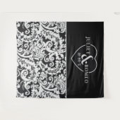 Moderne zwart-wit elegante bruiloft achtergrond wandkleed (Voorkant (horizontaal))