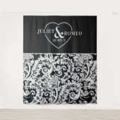 Moderne zwart-wit elegante bruiloft achtergrond wandkleed (Voorkant)