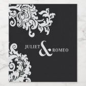 Moderne zwart-wit Elegante Damask bruiloft Wijn Etiket (Enkel label)