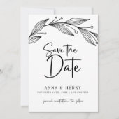Moderne zwart & wit eucalyptus bladeren bruiloft save the date (Voorkant)