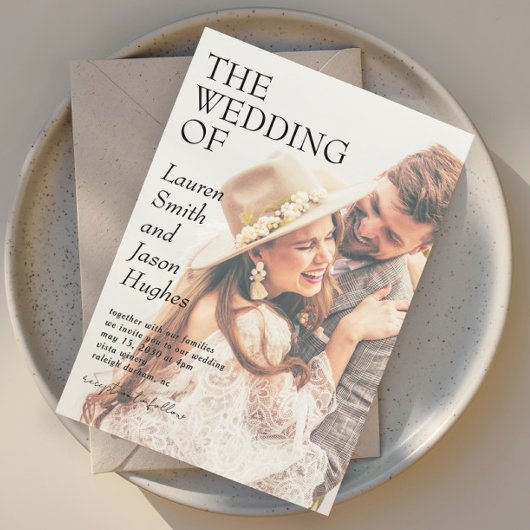 Moderne zwart-wit foto Boho bruiloft Kaart