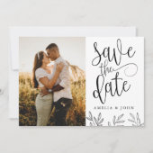 Moderne Zwart-Wit Foto Botanische 'Save the Date' Save The Date (Voorkant)