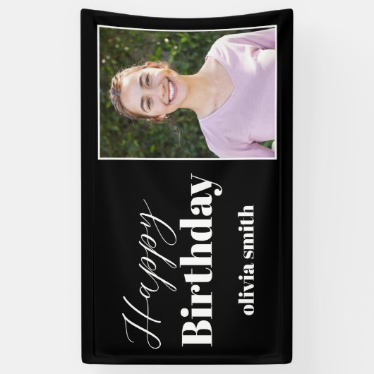 Moderne zwart-wit foto Happy Birthday Spandoek (Verticaal)