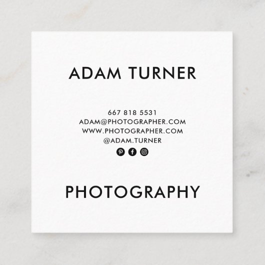 Moderne zwart-wit foto minimale fotografie vierkante visitekaartje (Achterkant)