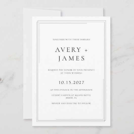 Moderne zwart-wit foto minimalistische bruiloft kaart (Voorkant)