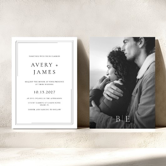Moderne zwart-wit foto minimalistische bruiloft kaart