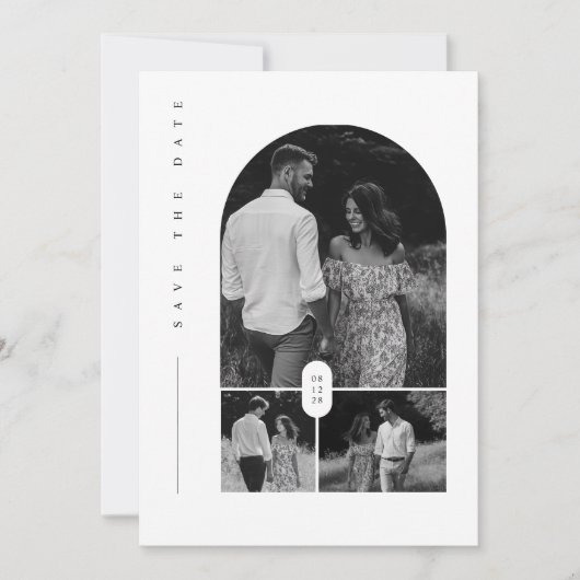 Moderne zwart-wit fotocollage Bewaar de datum Kaart (Voorkant)