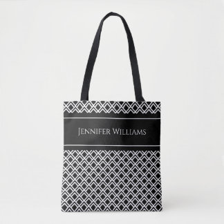 Moderne zwart-wit geometrische diamantpatroon draagtas