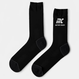 Moderne zwart-wit gepersonaliseerde monogram sokken